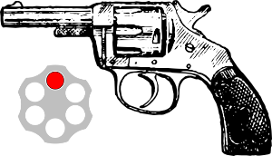You put one bullet in and spin the chamber. It's called 'Russian Roulette'.  What is it called when you put two bullets in? - Quora